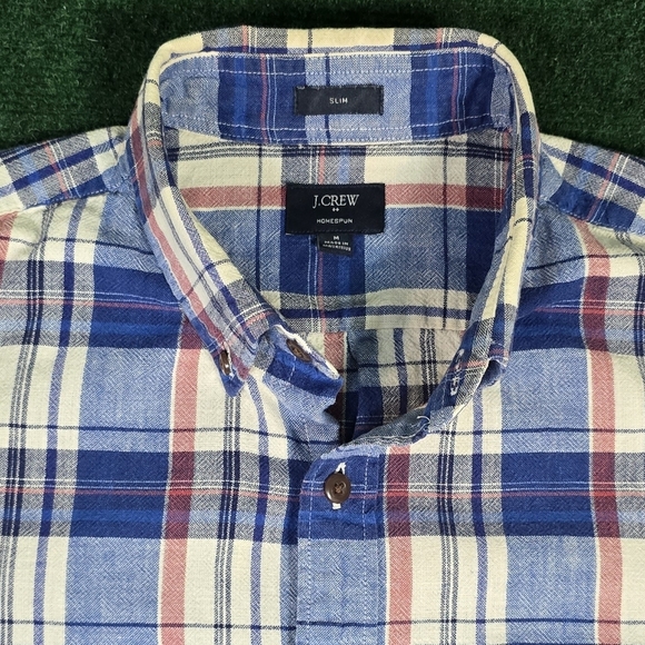 J. Crew | 100% Hand Spun Cotton Slim Fit Plaid Flannel Button Down Mens Shirt - Picture 6 of 15